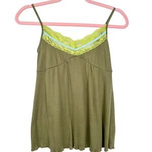 Y2K Lace Trim Cami with Beads Green
